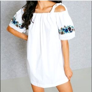 Topshop Embroidered Detail Bardot Dress